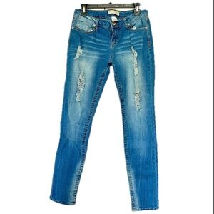 No Boundaries Women's Blue Distressed Straight Leg Jeans Size 9